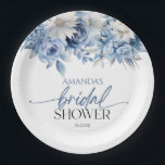 Dusty Blue Floral Flowers Bridal Shower Paper Plate<br><div class="desc">These are Dusty Blue Floral Flowers Bridal Shower Paper Plates!</div>