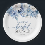 Dusty Blue Floral Flowers Bridal Shower Paper Plate<br><div class="desc">These are Dusty Blue Floral Flowers Bridal Shower Paper Plates!</div>