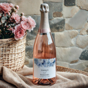 Dusty Blue Floral Flowers Garden Wedding Sparkling Wine Label