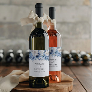 Dusty Blue Floral Flowers Garden Wedding Wine Label