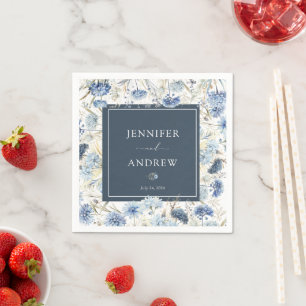 Dusty Blue Floral   Flowers Wedding  Napkin