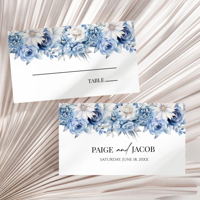 Dusty Blue Floral Flowers Wedding  Place Card (Creator Uploaded)