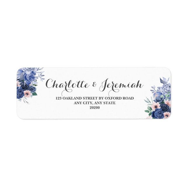 Dusty Blue Floral Folial Mariage Adresse de retour (Devant)