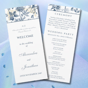 Dusty Blue Floral French Christian Wedding Program