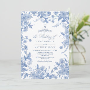 Dusty Blue Floral French Wedding All in One Invitation