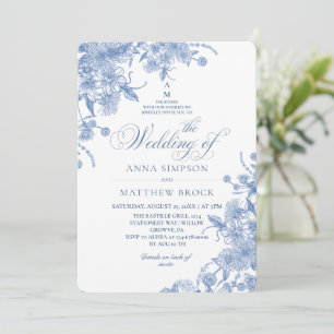 Dusty Blue Floral French Wedding All in One Invitation