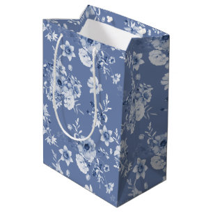 Dusty Blue Floral Gift Bag