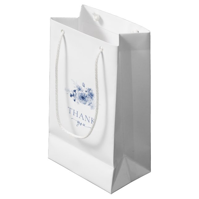 Dusty Blue Floral Gift Bag (Front Angled)