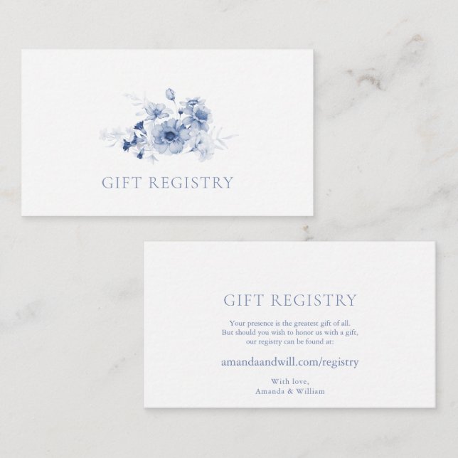 Dusty Blue Floral Gift Registry Card (Front/Back)