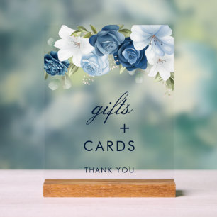 Dusty Blue Floral Gifts and Cards Wedding Acrylic Sign