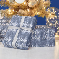 Dusty Blue Floral Glitter Merry Christmas Script
