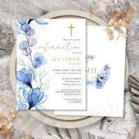 Dusty Blue Floral Gold Confirmation Invitation