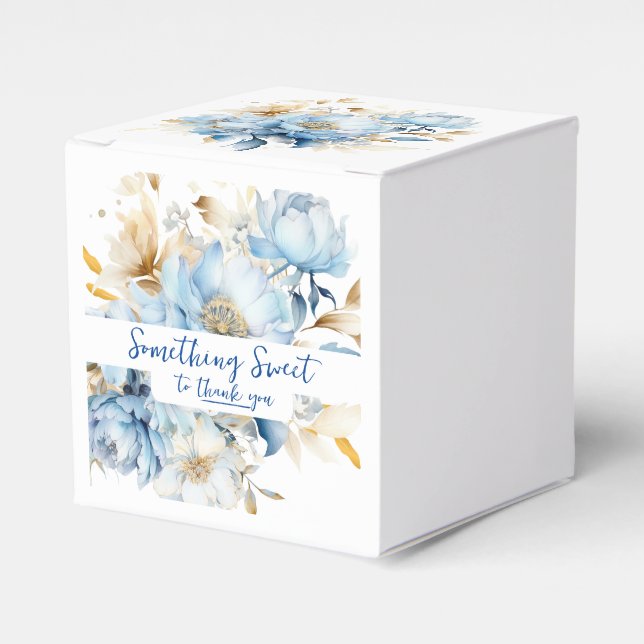 Dusty Blue Floral Gold Favor Box (Front Side)