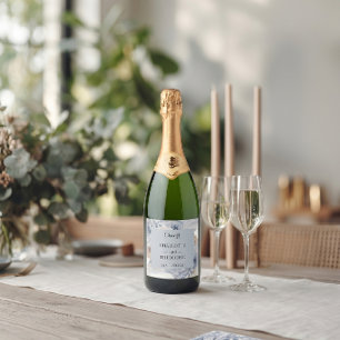 Dusty Blue Floral Gold Geometric Champagne Labels