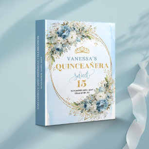 Dusty Blue Floral Gold Quinceañera Scrapbook Binde Binder