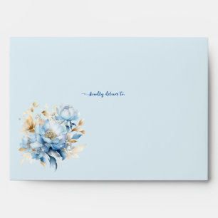 Dusty Blue Floral Gold  Watercolor Floral Envelope
