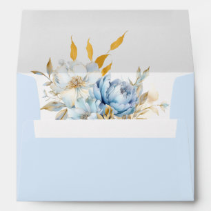 Dusty Blue Floral Gold  Watercolor Floral Envelope