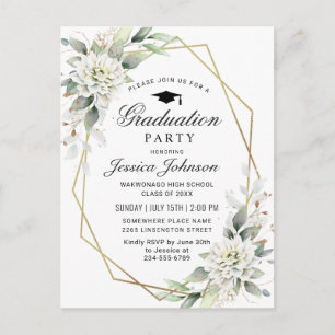 Dusty Blue Floral Graduation Party Invitation