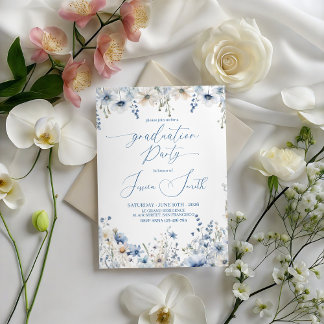 Dusty Blue Floral Graduation Party Invite