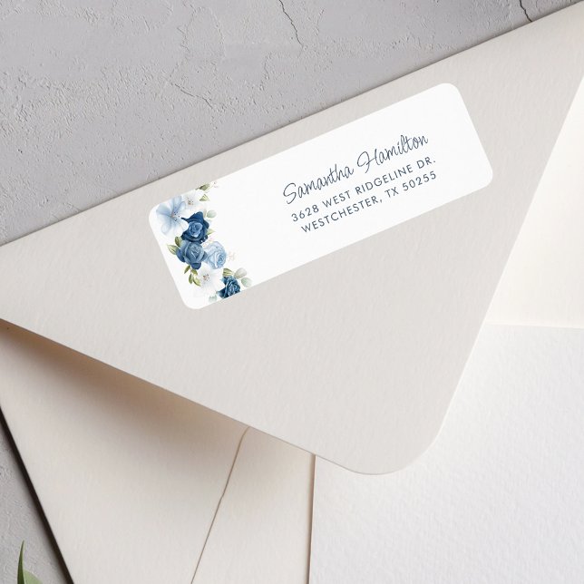 Dusty Blue Floral Green Adresse de retour (Dusty Blue Floral Greenery Return Address Label)