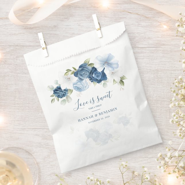 Dusty Blue Floral Greenery Botanical Wedding Favour Bag (Clipped)