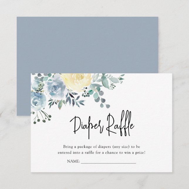 Dusty Blue Floral Greenery Boy Diaper Raffle Enclosure Card (Front/Back)