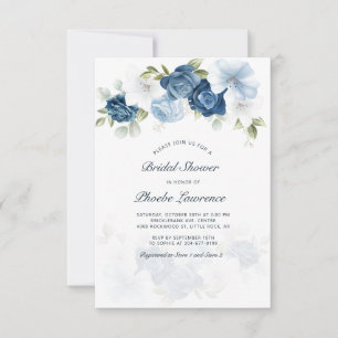 Dusty Blue Floral Greenery Bridal Shower Invitation