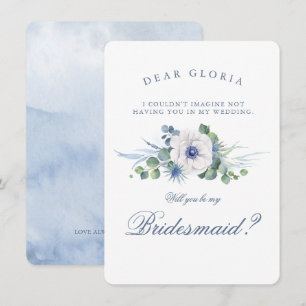 Dusty Blue Floral Greenery Bridesmaid Proposal Invitation