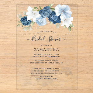 Dusty Blue Floral Greenery Foliage Bridal Shower Acrylic Invitations