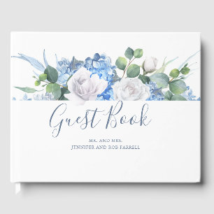 Dusty Blue Floral Greenery   Hydrangea Wedding Guest Book