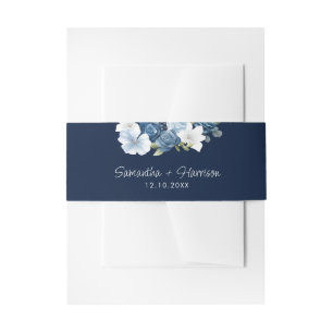 Dusty Blue Floral Greenery Wedding Invitation Belly Band