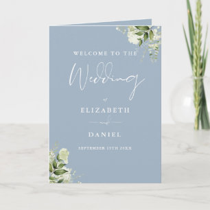 Dusty Blue Floral Greenery Wedding  Program