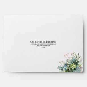 Dusty Blue Floral Greenery Wedding Return Address Envelope