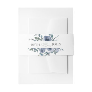 Dusty Blue Floral & Grey  Invitation Belly Band