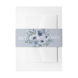 Dusty Blue Floral & Grey Invitation Belly Band