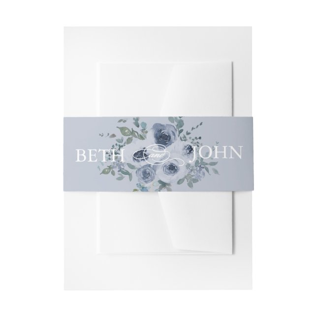 Dusty Blue Floral & Grey  Invitation Belly Band (Front Example)