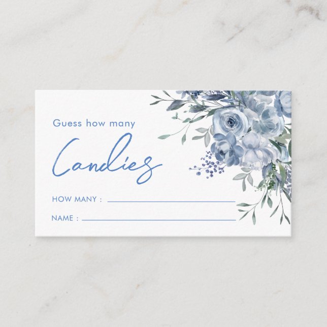 Dusty Blue Floral Guess How Many Candies Enclosure Card (Front)