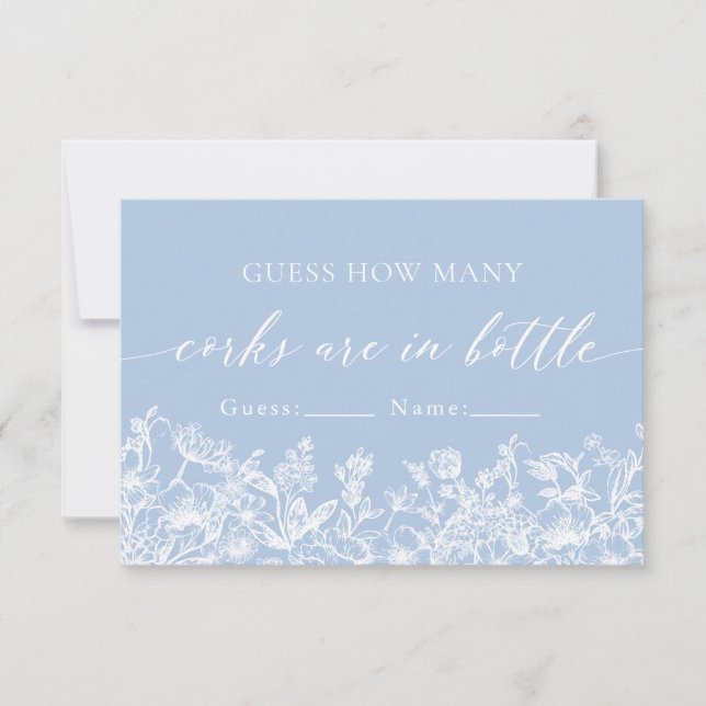 Dusty Blue Floral Guess How Many Corks Game Invitation (Front)