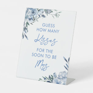 Dusty Blue Floral Guess How Many Kisses Game Pedestal Sign