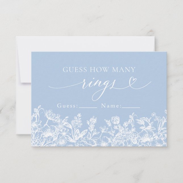 Dusty Blue Floral Guess How Many Rings Game Invitation (Front)