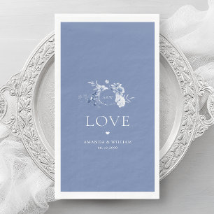 Dusty Blue Floral Guest Towels with "Love" Napkin