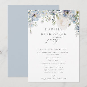 Dusty Blue Floral Happily Ever After Party Invitation