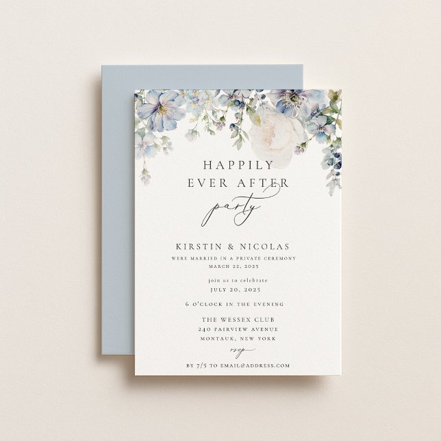 Dusty Blue Floral Happily Ever After Party Invitation (Creator Uploaded)