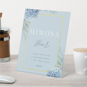 Dusty Blue Floral Hydrangea Mimosa Bar Shower Pedestal Sign