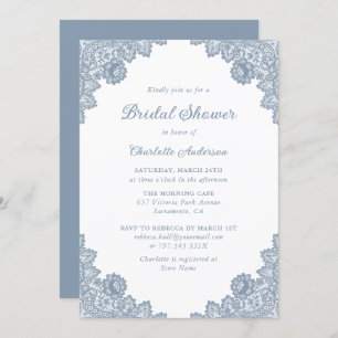 Dusty Blue Floral Lace Bridal Shower Invitation