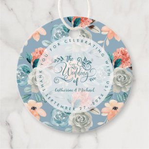 Dusty Blue Floral Lace Decorative Calligraphy Favour Tags