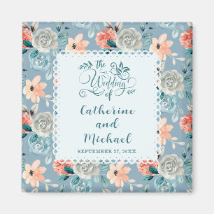 Dusty Blue Floral Lace Decorative Calligraphy Magnet
