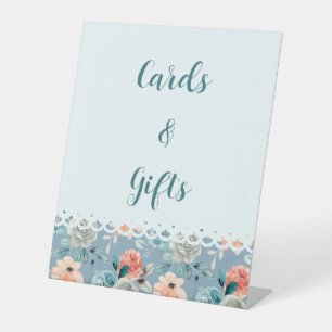 Dusty Blue Floral Lace Decorative Calligraphy Pedestal Sign