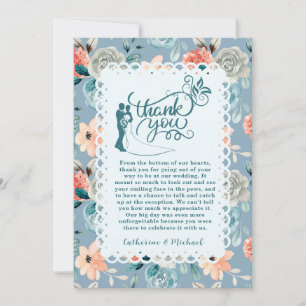 Dusty Blue Floral Lace Decorative Calligraphy Thank You Card