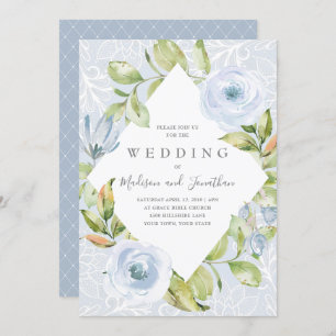 Dusty Blue Floral Lace Wedding Invitation